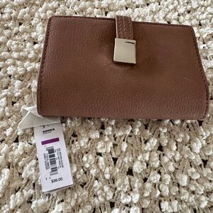 Elegant Leather Tab-Closure Wallet with Silver Hardware